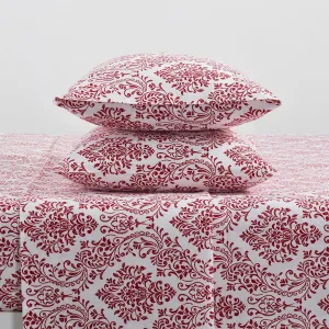 Tahari Home - Queen Sheets, 4-Piece Cotton Flannel Bedding with Matching Pillowcases, Brushed for Extra Softness, Cozy Home Decor (Damask Red, Queen)