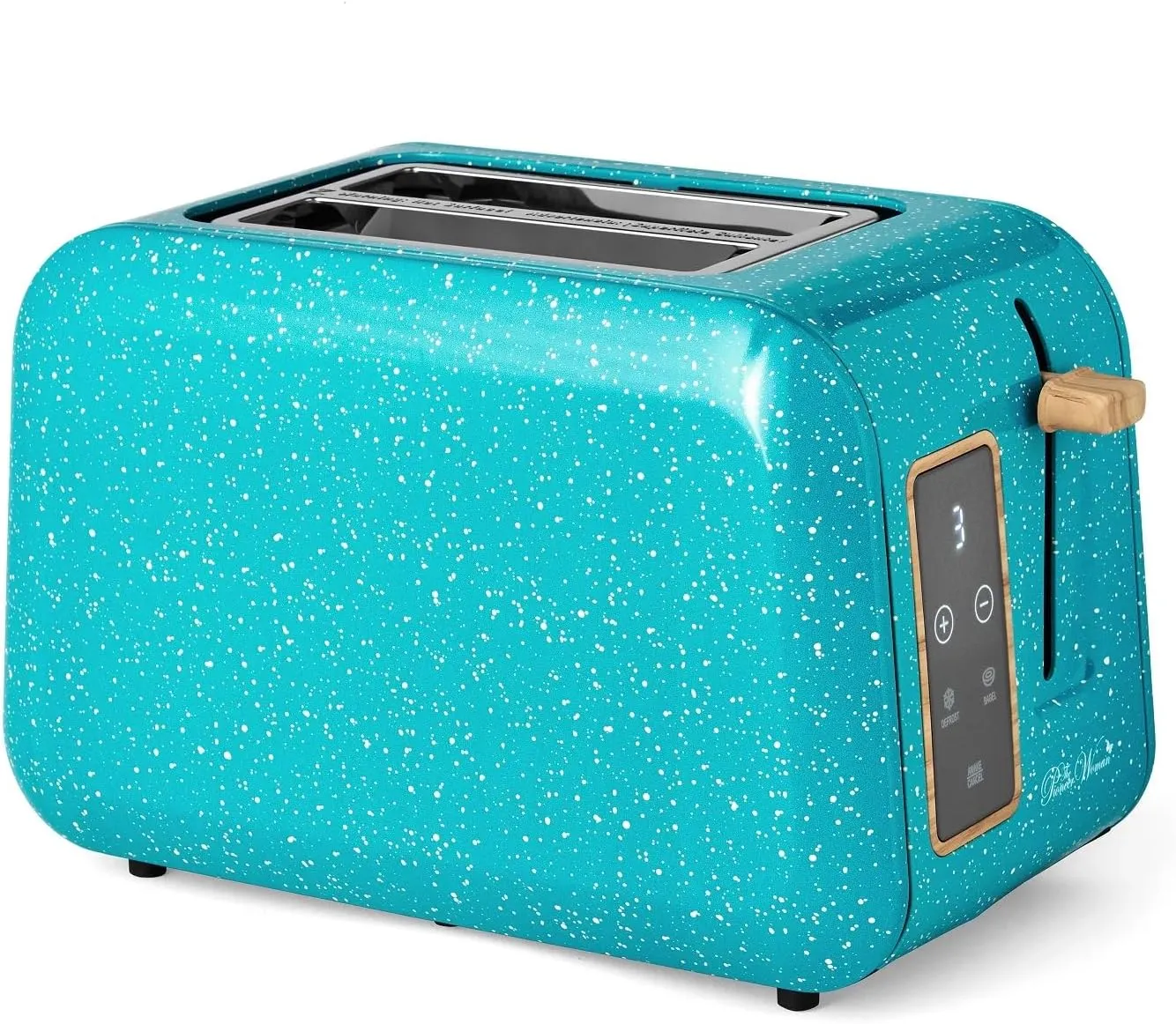 The Pioneers Woman Digital 2-Slice Toaster, Teal Speckle, Extra Wide Slots, 6 Toasting Settings, Easy-to-Read Digital Display, Non-Slip Feet, Stylish Design for Kitchen Countertop Use
