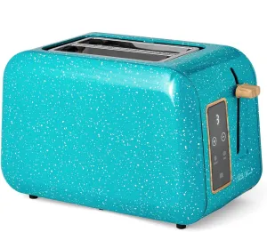 The Pioneers Woman Digital 2-Slice Toaster, Teal Speckle, Extra Wide Slots, 6 Toasting Settings, Easy-to-Read Digital Display, Non-Slip Feet, Stylish Design for Kitchen Countertop Use