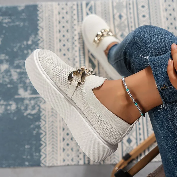 Thick-soled fly-woven breathable sneakers