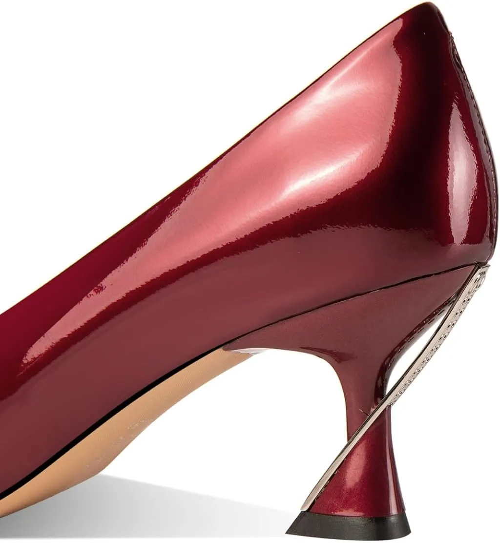 TinaCus Women's Pointed Toe Handmade Mid Heels Glossy Patent Leather Slip On Office Lady Pumps Shoes