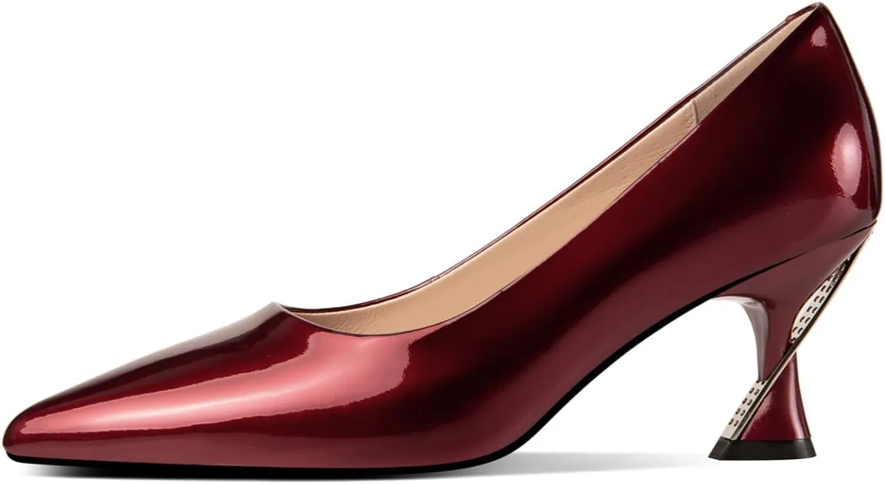 TinaCus Women's Pointed Toe Handmade Mid Heels Glossy Patent Leather Slip On Office Lady Pumps Shoes