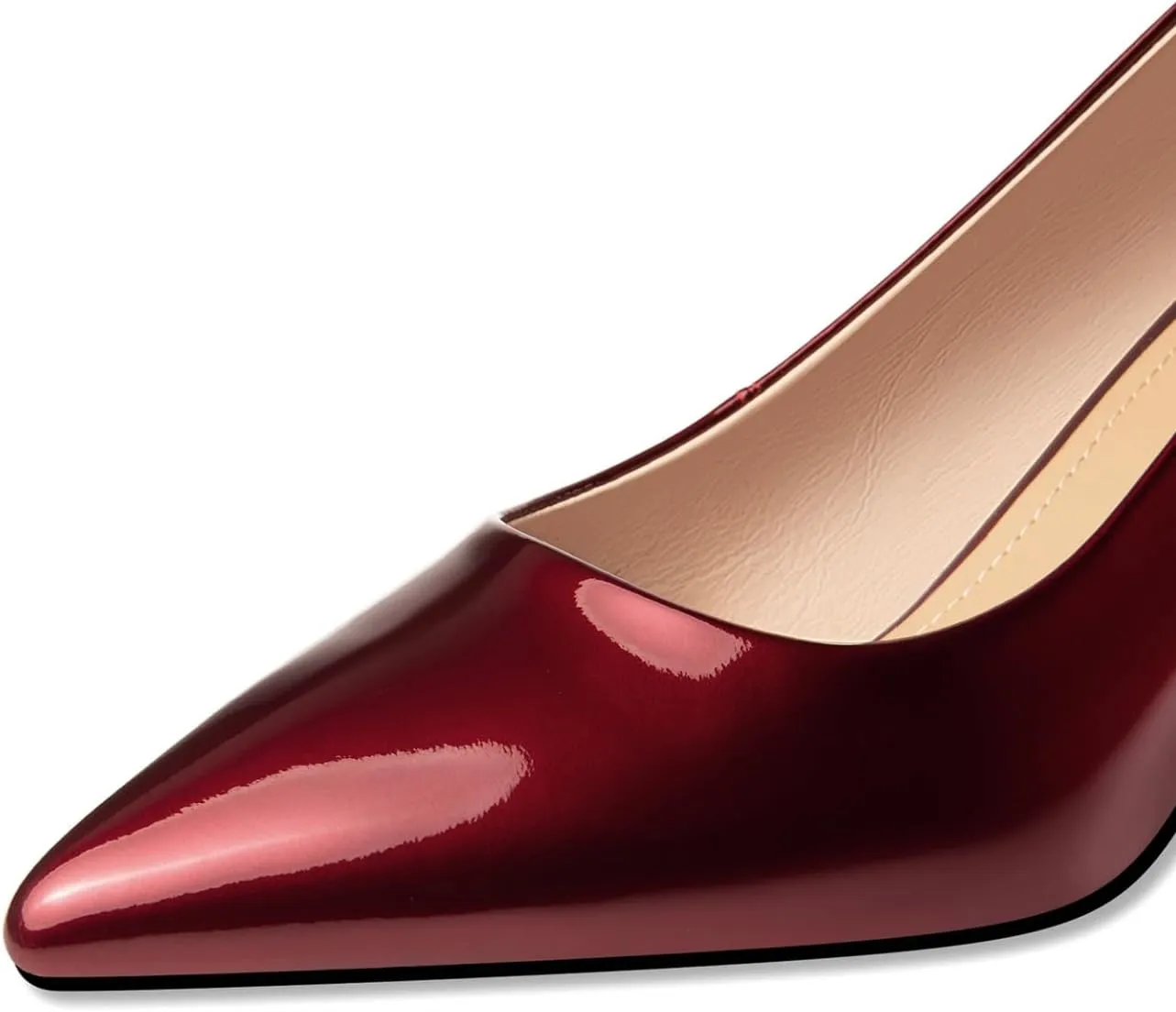 TinaCus Women's Pointed Toe Handmade Mid Heels Glossy Patent Leather Slip On Office Lady Pumps Shoes