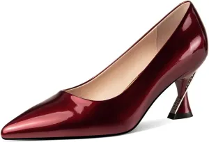 TinaCus Women's Pointed Toe Handmade Mid Heels Glossy Patent Leather Slip On Office Lady Pumps Shoes