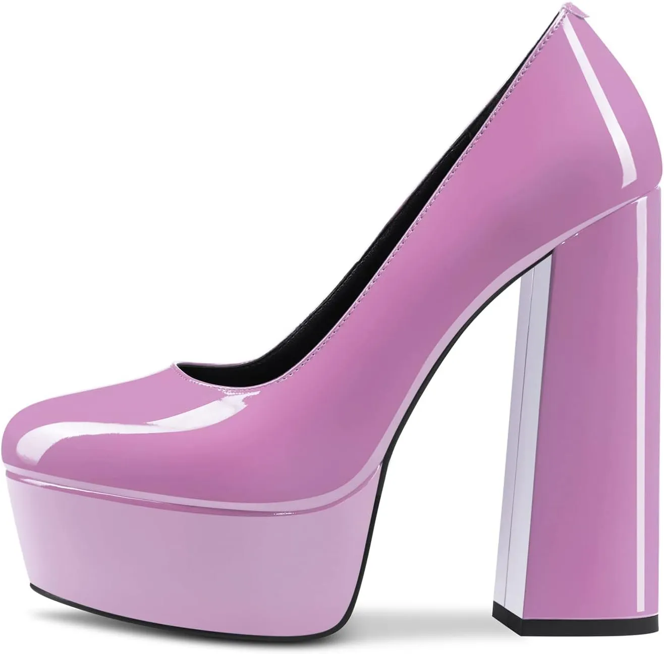 TNYNFBEB Women Chunky Block High Platform Heel Round Toe Pumps Slip-on Prom Basic Classic 5.5 Inches Heels