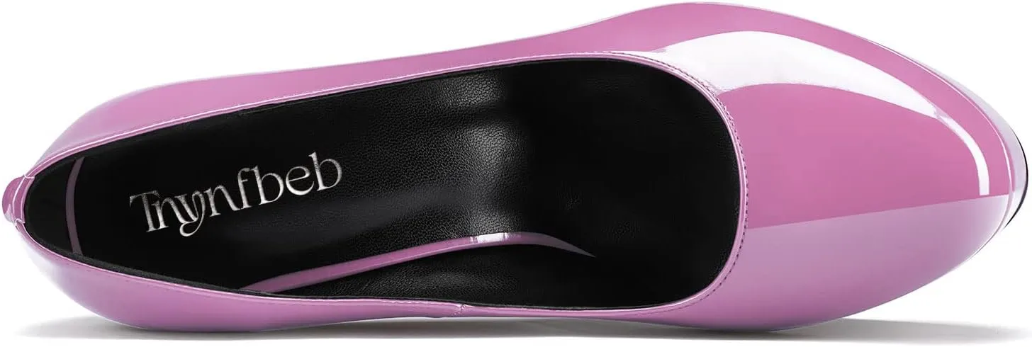 TNYNFBEB Women Chunky Block High Platform Heel Round Toe Pumps Slip-on Prom Basic Classic 5.5 Inches Heels