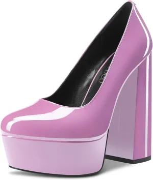 TNYNFBEB Women Chunky Block High Platform Heel Round Toe Pumps Slip-on Prom Basic Classic 5.5 Inches Heels