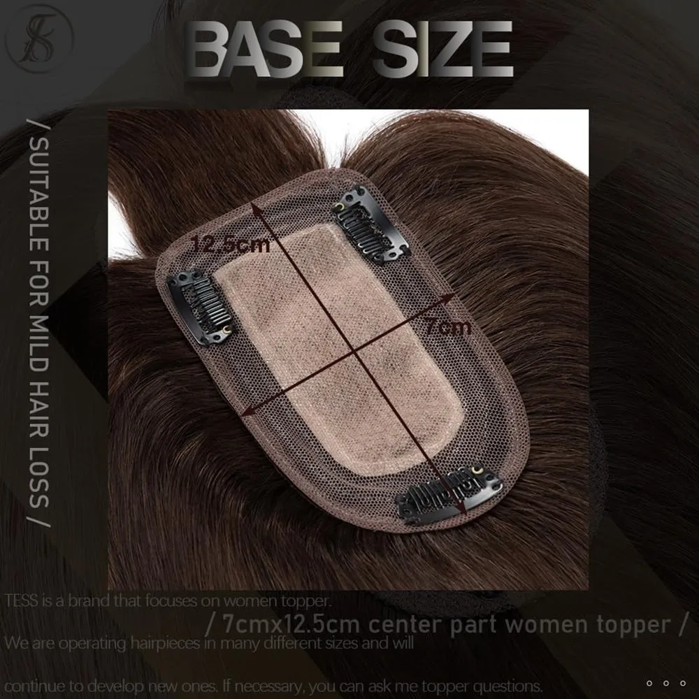 Toppers for Women Hair Toppers for Women 6"-18" Real Human Hair with Bangs, 7x12.5cm Silk Base Clip In Hair Extension 150% Densiny Indian Hair Straight Hair Pieces Hair Toppers(Wine Red,14inches)