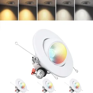 TORCHSTAR 6 Inch 5CCT LED Gimbal Retrofit Recessed Light Dimmable, 2700K/3000K/3500K/4000K/5000K, 12W CRI90 Directional Eyeball Can Light, Swivel Adjustable Spotlight Downlight ETL, Pack of 4
