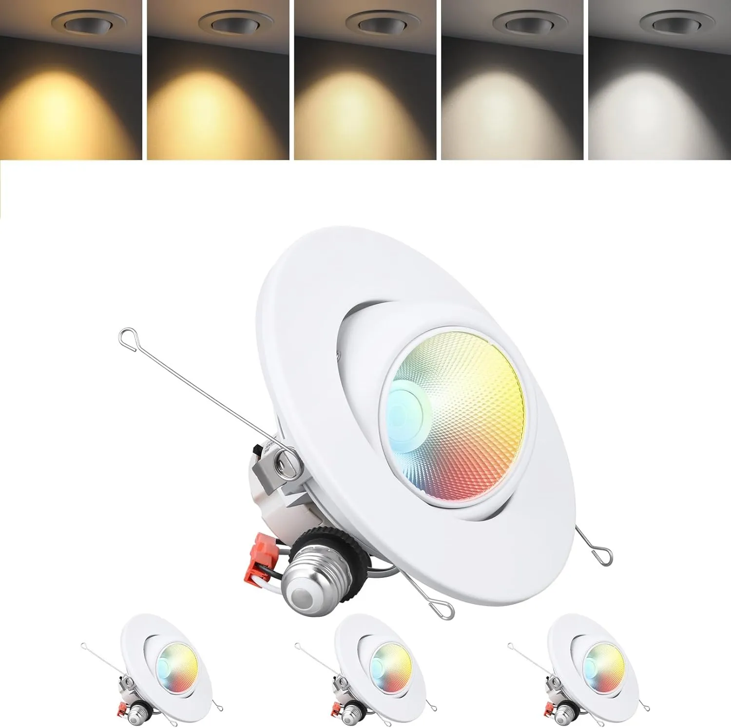 TORCHSTAR 6 Inch 5CCT LED Gimbal Retrofit Recessed Light Dimmable, 2700K/3000K/3500K/4000K/5000K, 12W CRI90 Directional Eyeball Can Light, Swivel Adjustable Spotlight Downlight ETL, Pack of 4