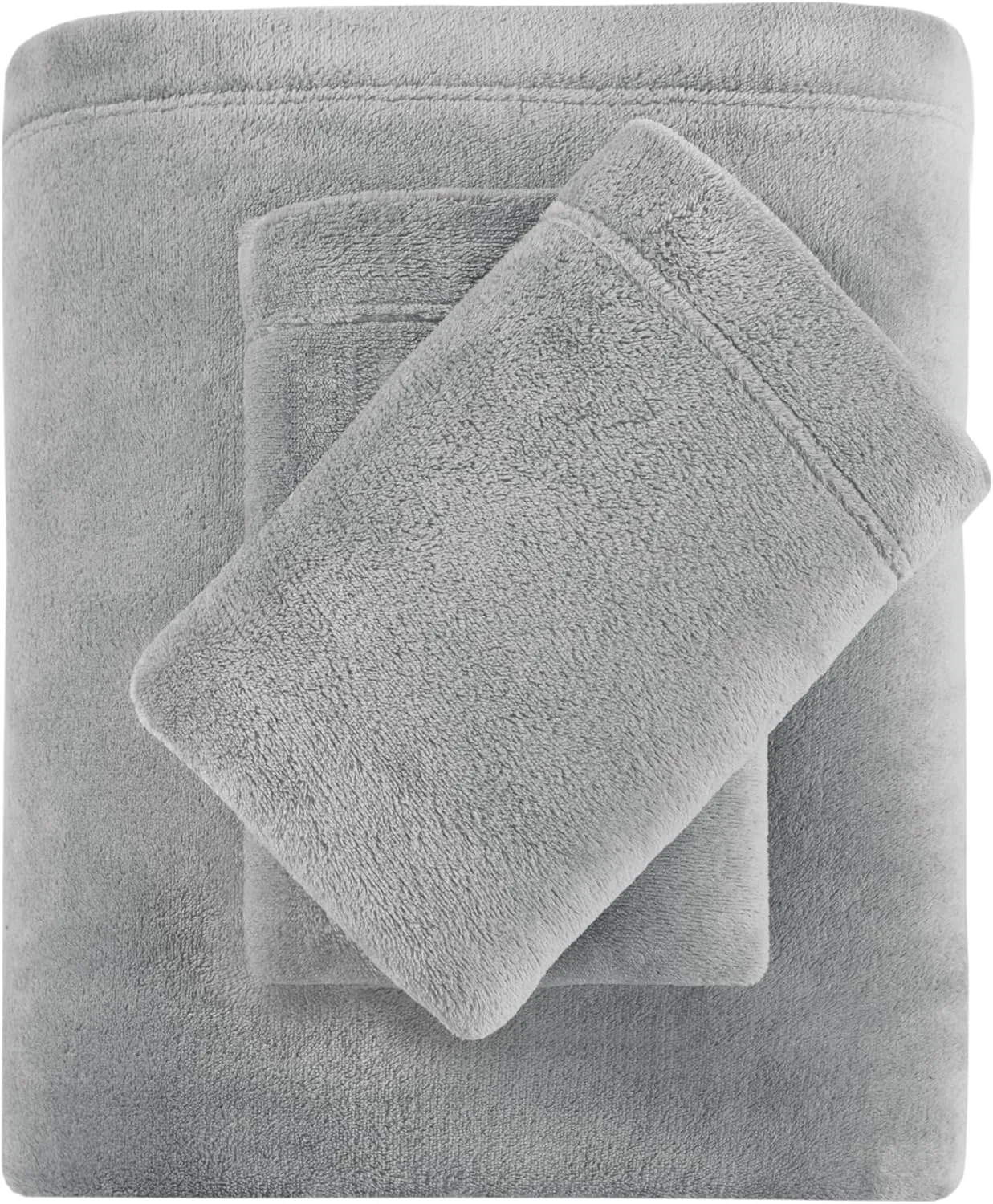 True North by Sleep Philosophy Plush Sheet Set King, Solid Color, Warm & Soft Bedding King Size Sheets, Fitted Pocket Fits Up to 16" Mattress, Soloft, King, Grey, 4 Piece