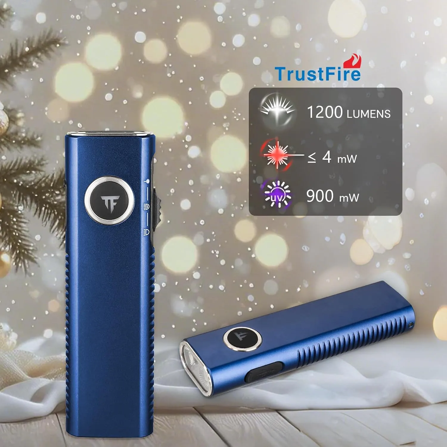 TrustFire Mini X3-SE Rechargeable Flat EDC Flashlight with White Light, UV Light and Red Beam, 1200 Lumens LED Flashlights Combo, Triple Light Sources Pocket Lights IPX6 for Emergency (Deep Blue)