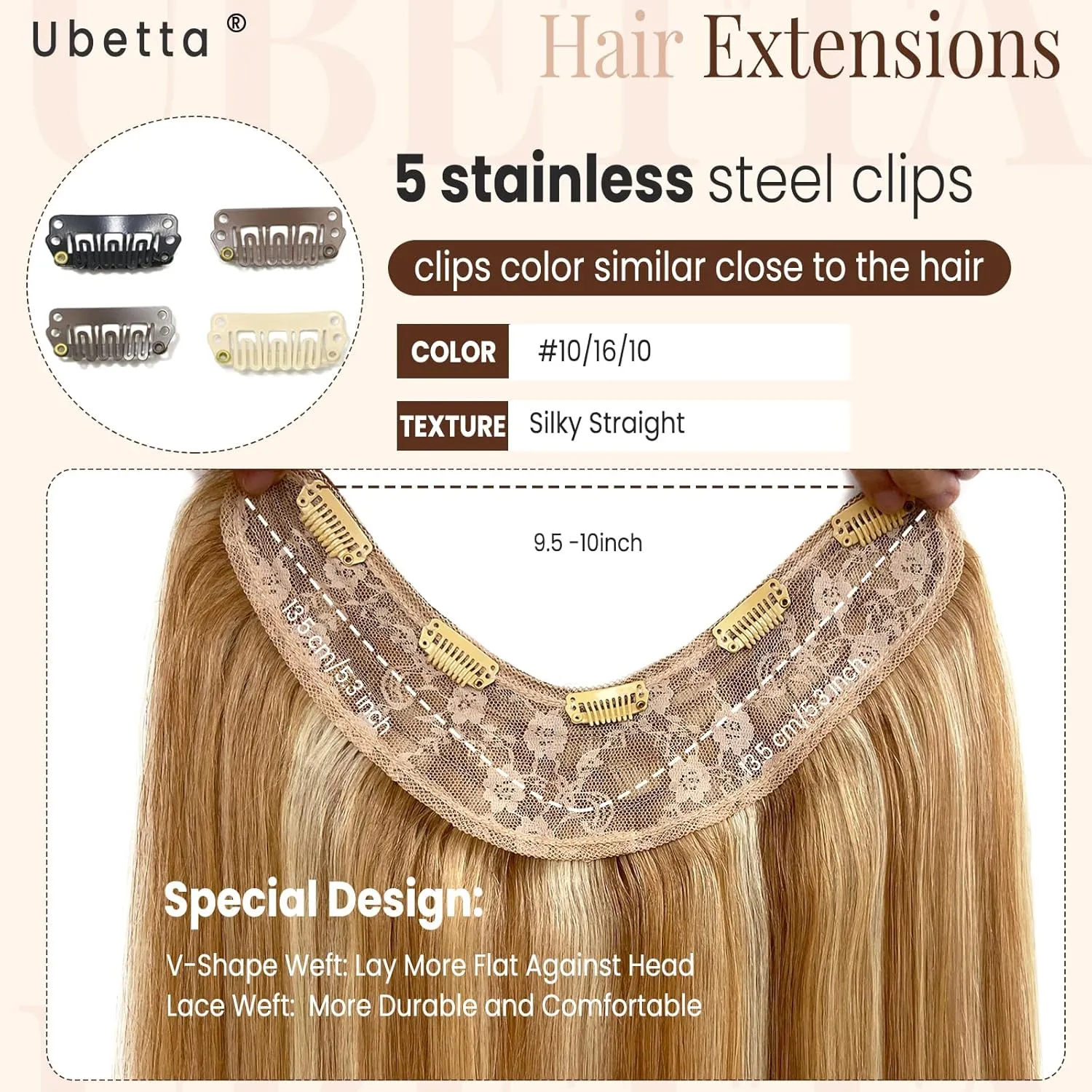 Ubetta Clip in Hair Extensions, 14 Inch Human Hair, Medium Auburn Brown Mixed Blonde, 1 Pcs Double Weft, Real Human Hair Clip ins