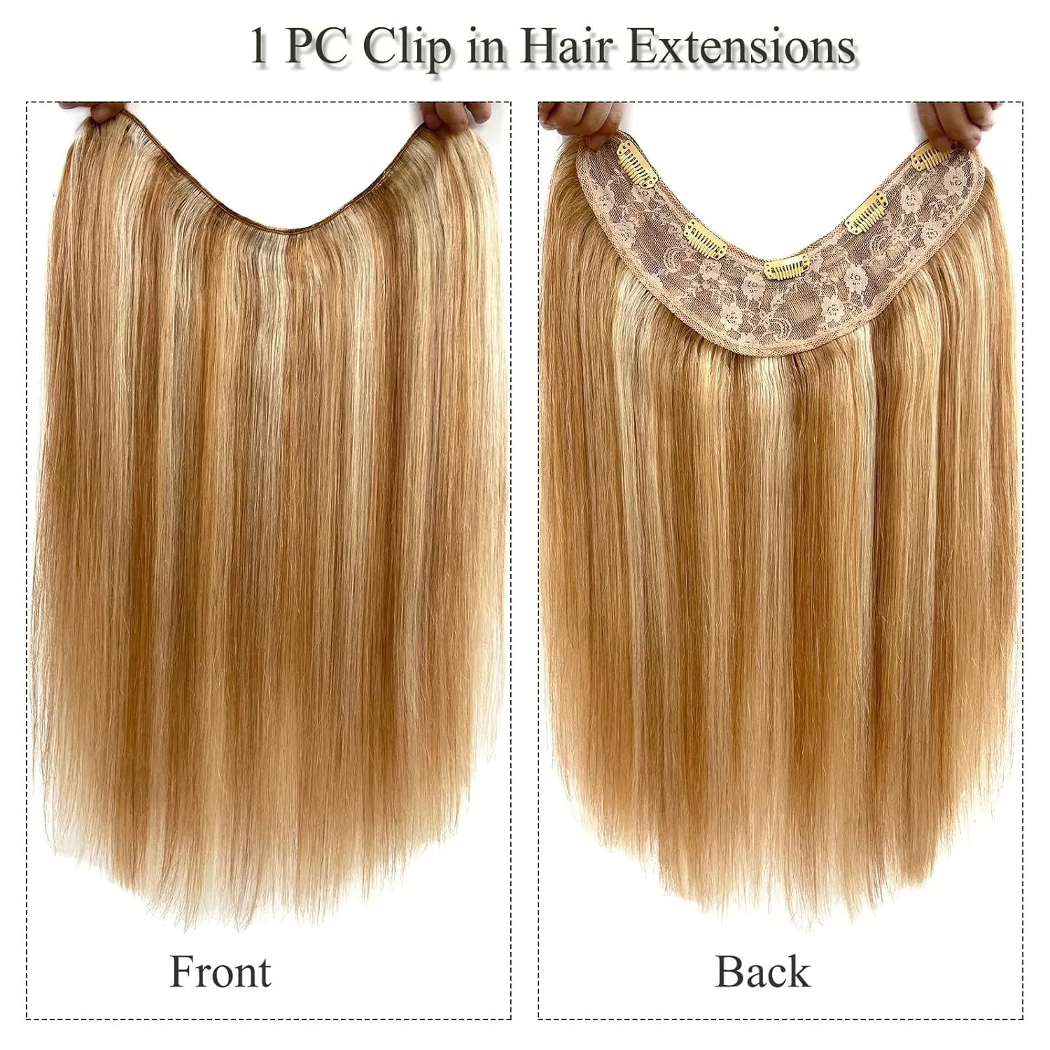 Ubetta Clip in Hair Extensions, 14 Inch Human Hair, Medium Auburn Brown Mixed Blonde, 1 Pcs Double Weft, Real Human Hair Clip ins