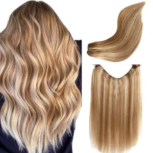 Ubetta Clip in Hair Extensions, 14 Inch Human Hair, Medium Auburn Brown Mixed Blonde, 1 Pcs Double Weft, Real Human Hair Clip ins