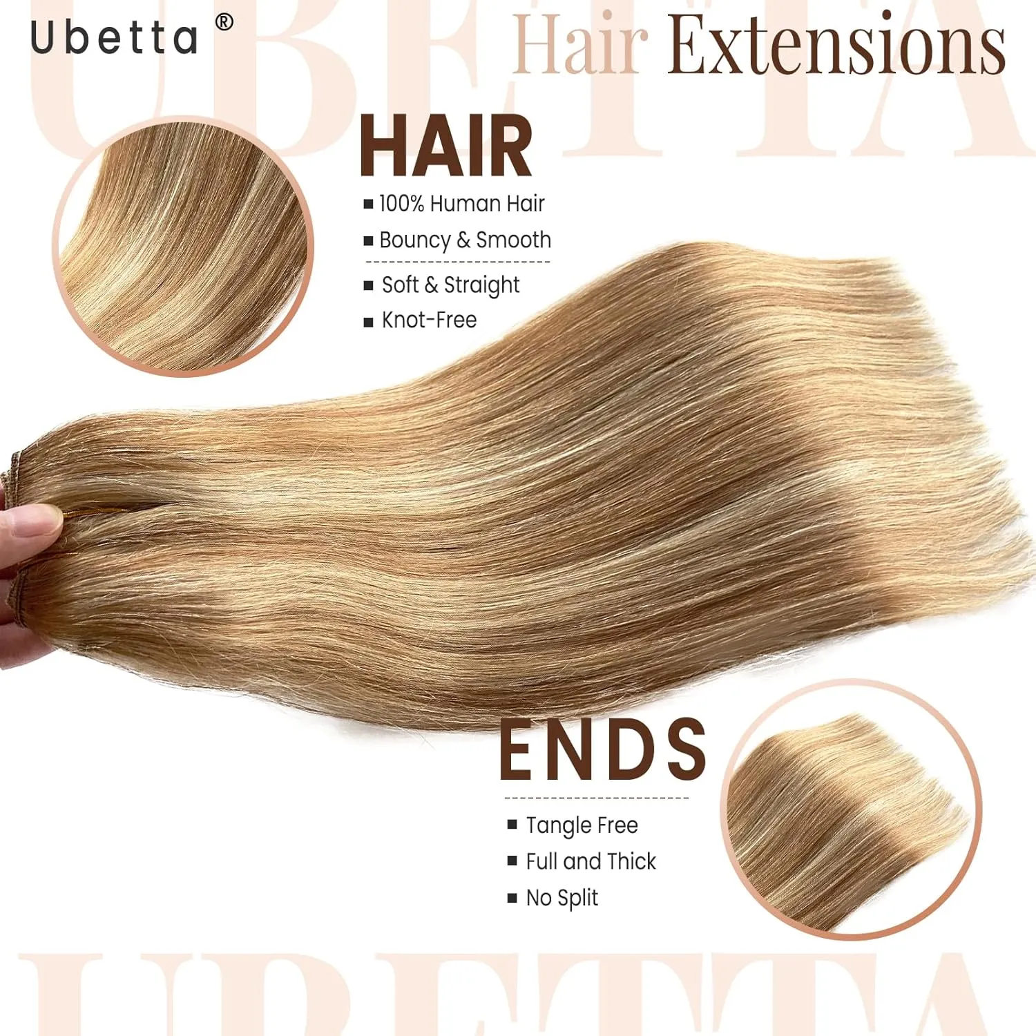 Ubetta Clip in Hair Extensions, 14 Inch Human Hair, Medium Auburn Brown Mixed Blonde, 1 Pcs Double Weft, Real Human Hair Clip ins