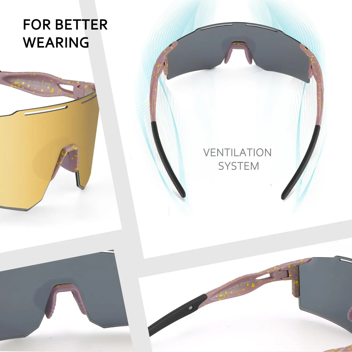 Ukoly Cycling Sunglasses for Men Women with 3 Interchangeable Lenses, Polarized Sports Sunglasses, Baseball Sunglasses
