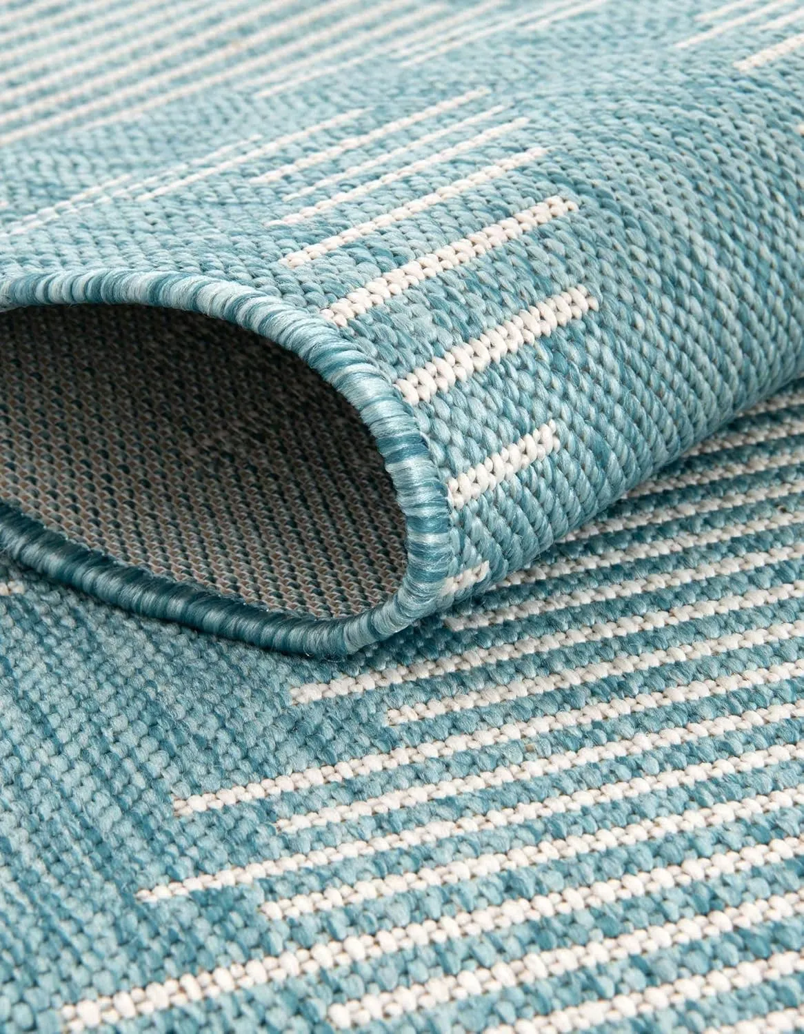 Unique Loom Outdoor Modern Collection Area Rug - Tambor (3' 3" x 12' Runner, Light Aqua/ Ivory)