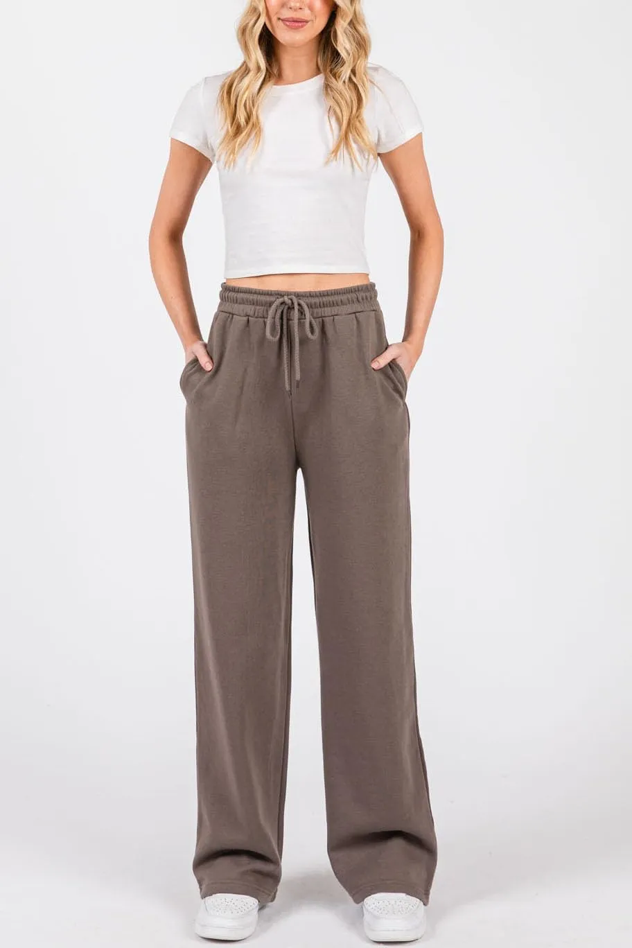 Urban Look High Rise Straight Leg Cotton Fleece Lined Sweatpants