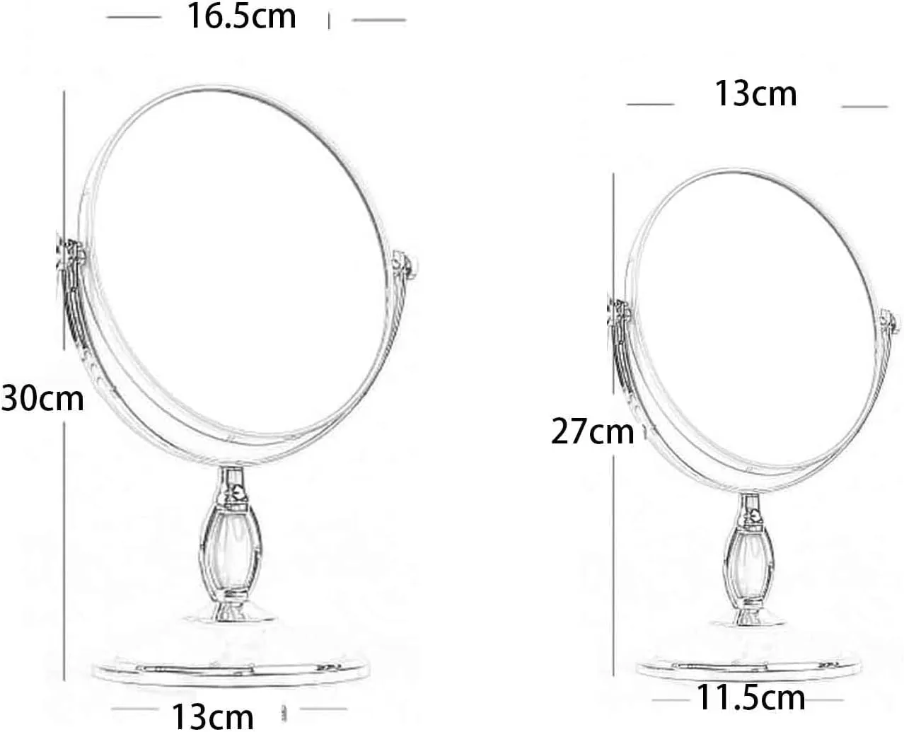 Vanity Makeup Mirror ，Double-Sided Standing Makeup Mirrors, 3X Magnification / 360° Rotating Brass Vanity Cosmetic Mirrors,6 inche
