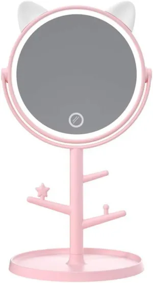Vanity Mirror Desktop Vanity Mirror LED Vanity Mirror with Light Smart Supplement Light Beauty Charging Storage Vanity Mirror Gift Makeup Mirror (Color : Pink)