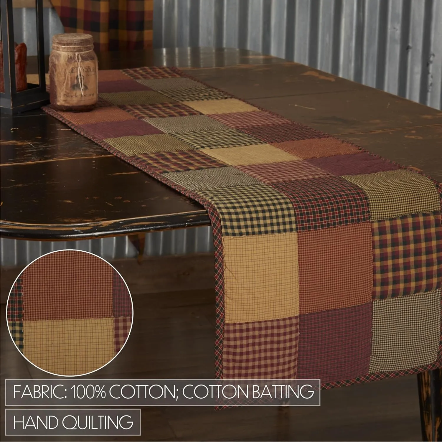 VHC Brands, Heritage Farms, Cotton, 13x48, Quilted Runner, Red
