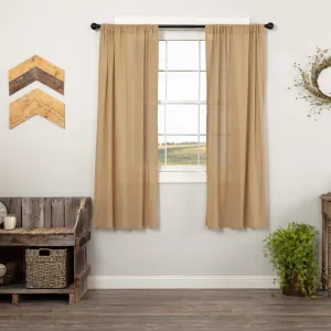 VHC Brands Khaki Curtain Short 63 inch Panel Fringed Set of 2 Primitive, Farmhouse Cotton Window Treatment for Living Room or Bedroom 63x36