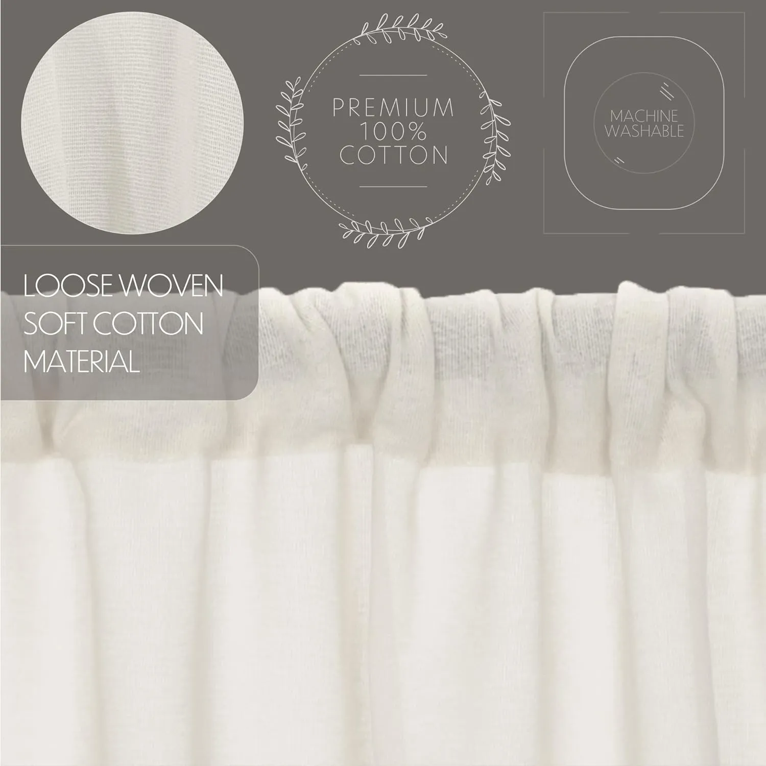 VHC Brands Tobacco Cloth Fringed Curtain Panels, Antique White, 84x40, Set of 2