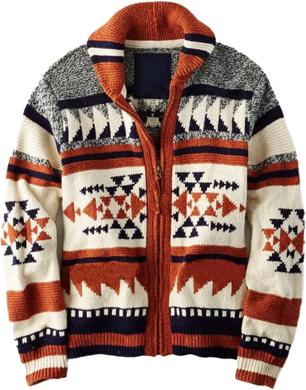 VIEWON Men's Casual Tribal Aztec Print Western Ethnic Vintage Lapel Knitted Warm Long Sleeve Cardigan Sweater Jacket Coat