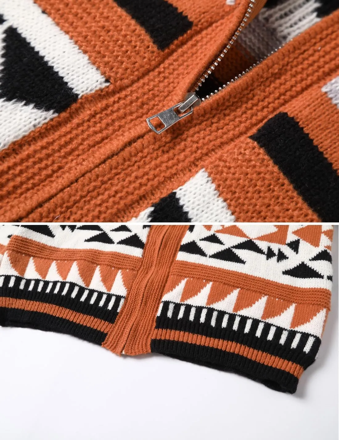 VIEWON Men's Casual Tribal Aztec Print Western Ethnic Vintage Lapel Knitted Warm Long Sleeve Cardigan Sweater Jacket Coat