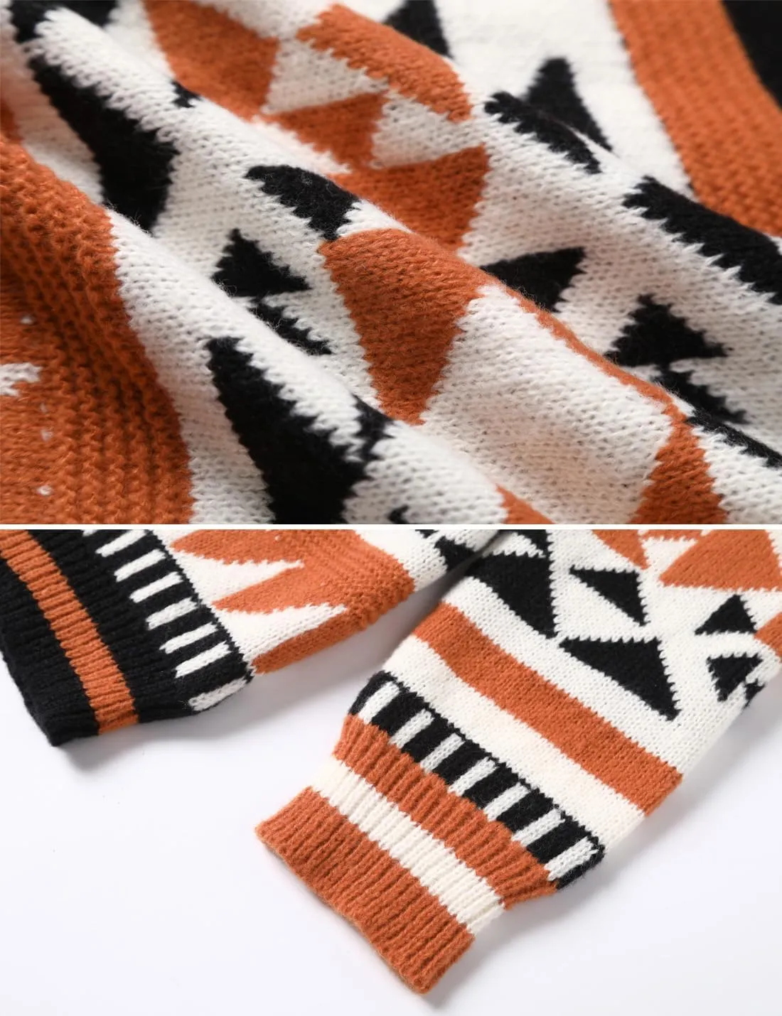 VIEWON Men's Casual Tribal Aztec Print Western Ethnic Vintage Lapel Knitted Warm Long Sleeve Cardigan Sweater Jacket Coat