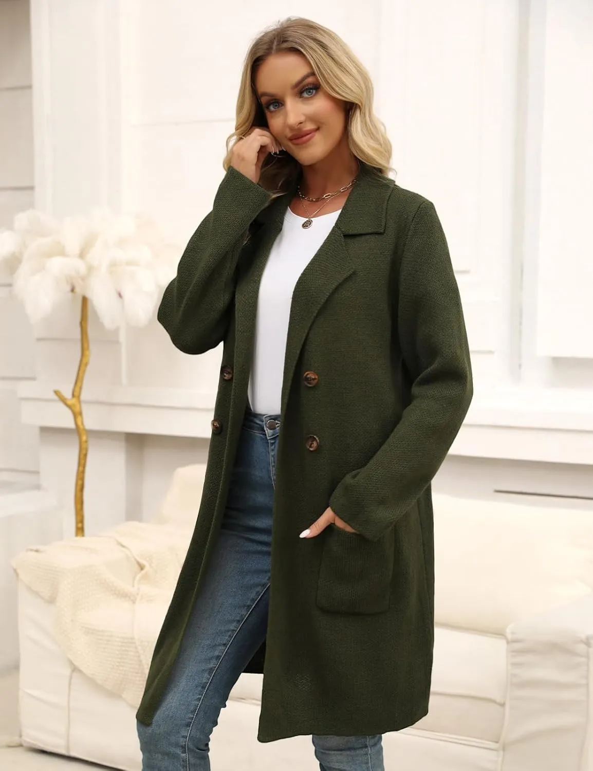 VIMPUNEC Fall Long Cardigan Sweaters for Women Trendy Open Front Coats Knit Winter Jackets Coatigan