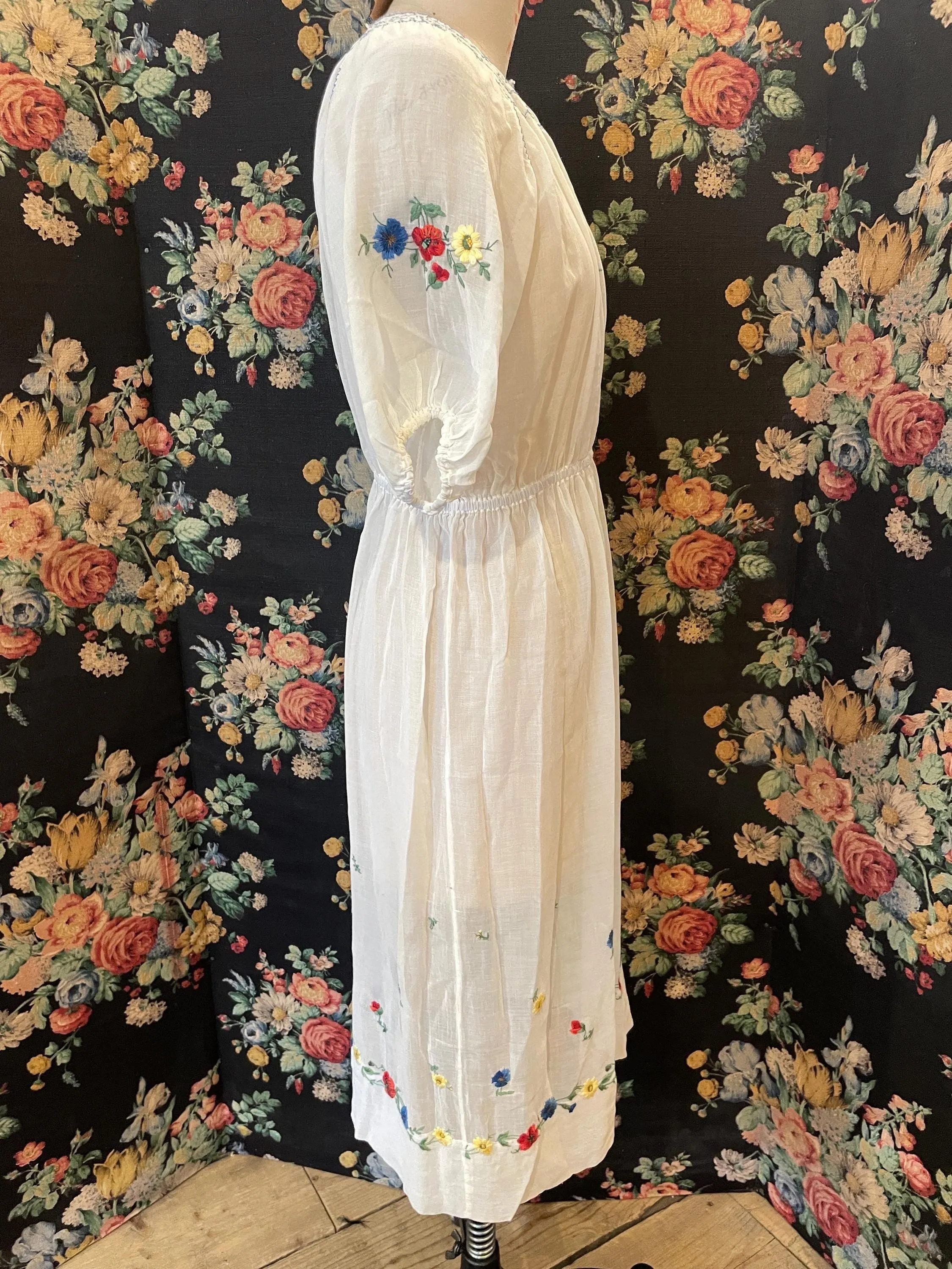 vintage Hungarian folk dress, floral embroidered