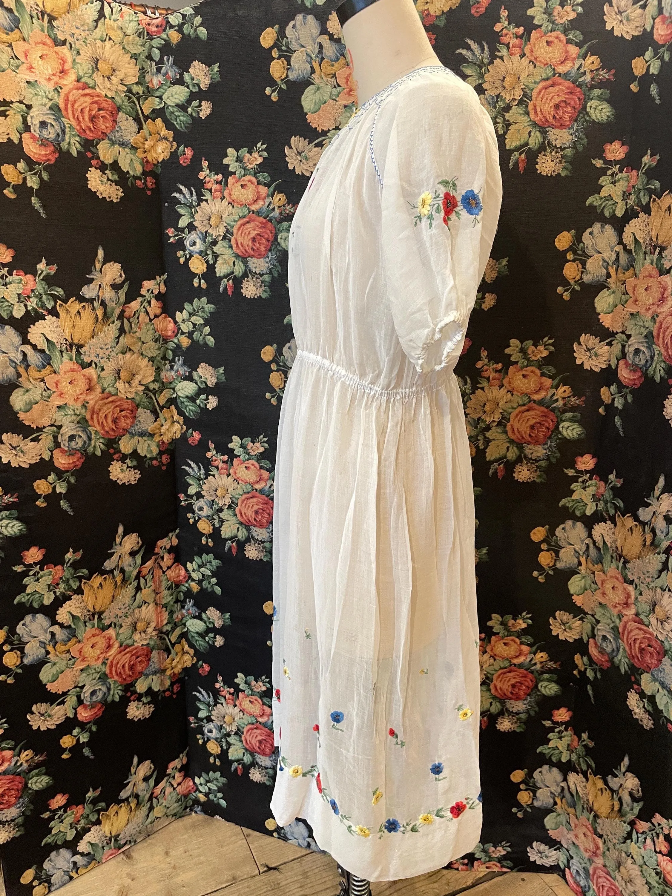 vintage Hungarian folk dress, floral embroidered