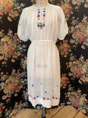 vintage Hungarian folk dress, floral embroidered
