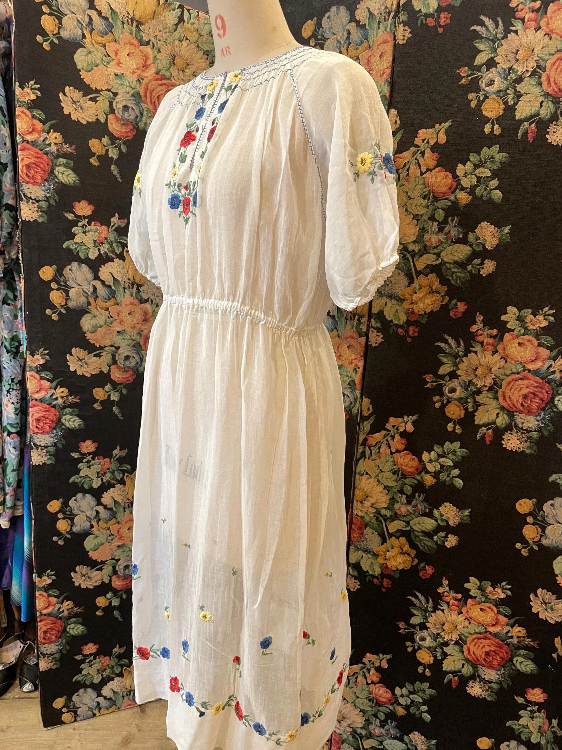 vintage Hungarian folk dress, floral embroidered