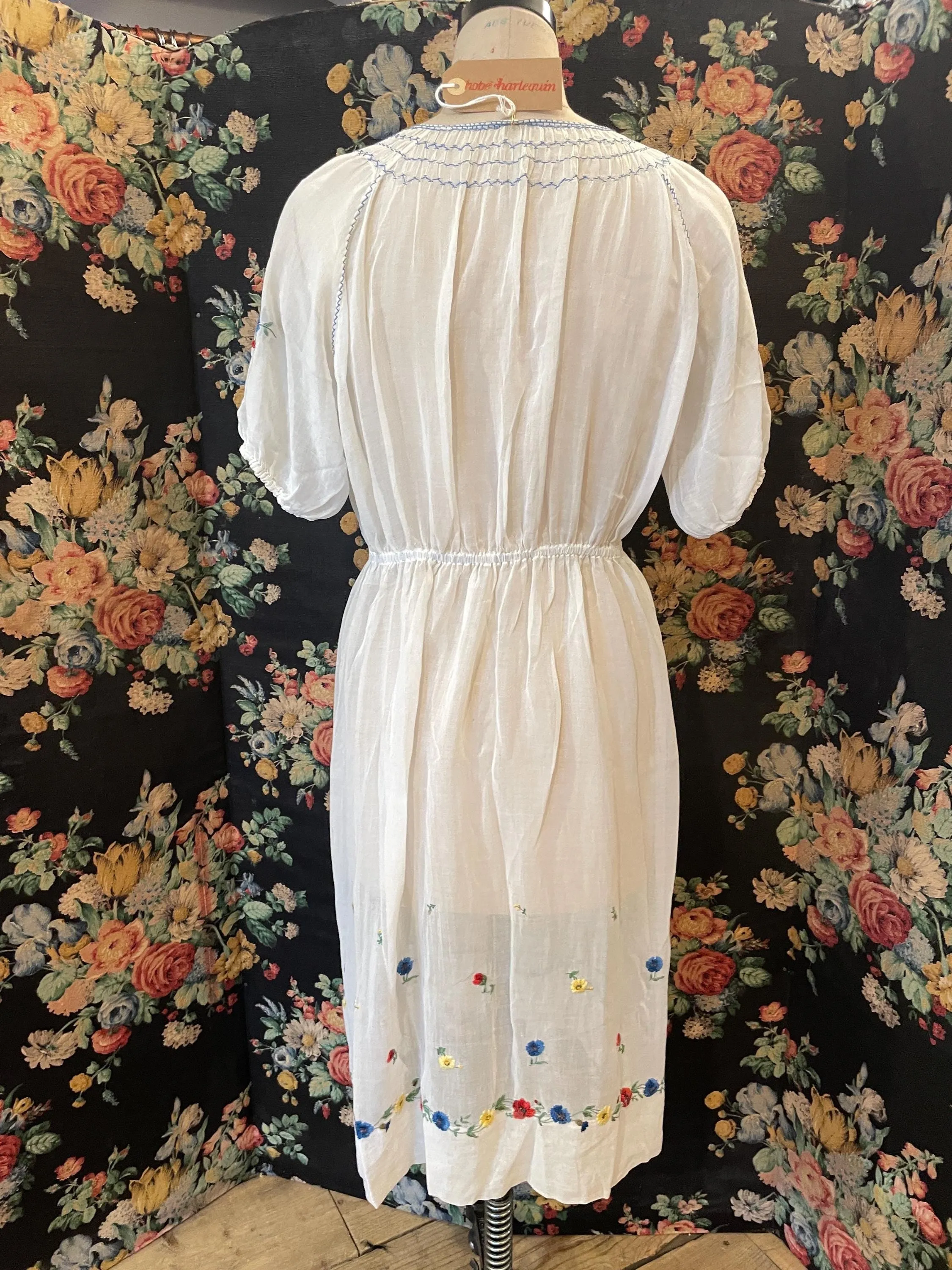 vintage Hungarian folk dress, floral embroidered