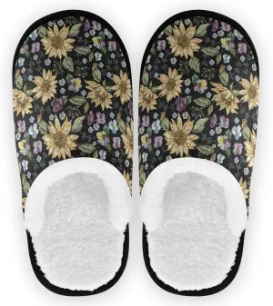 visesunny Cozy Fuzzy Plush Fleece Slippers for Women Men Vintage Sunflower Violet Soft Memory Foam Ladies House Shoes Warm Bedroom Flat Shoe Indoor Outdoor