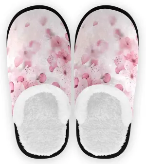 visesunny Women's Cozy Fuzzy Plush Fleece Slippers Pink Cherry Blossom Soft Memory Foam Ladies House Shoes Warm Bedroom Flat Shoe Anti-Slip Indoor Outdoor