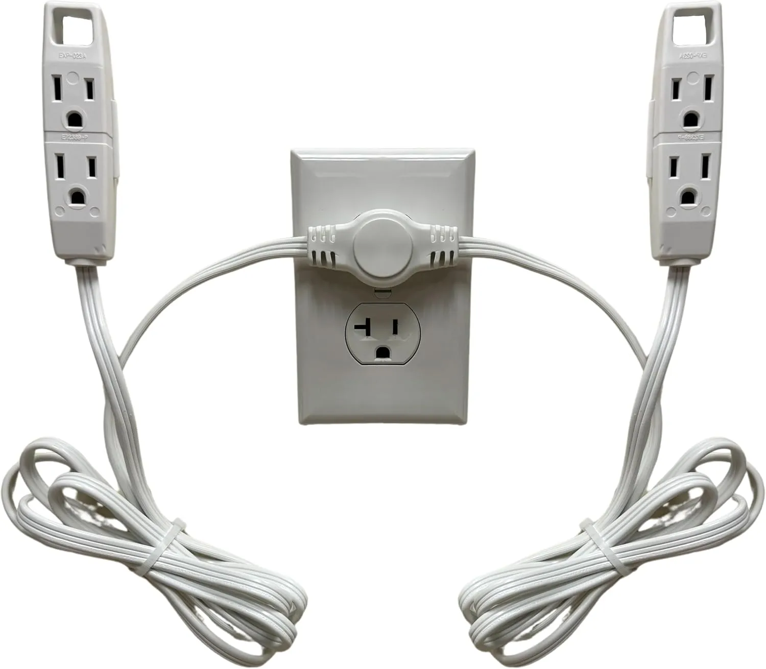 W4W Twin Extension Cord Power Strip - 3 Prong - 12 Foot Cord - 6 feet on Each Side - Flat Head (Wall Hugger) Outlet Plug - 6 Polarized Outlets