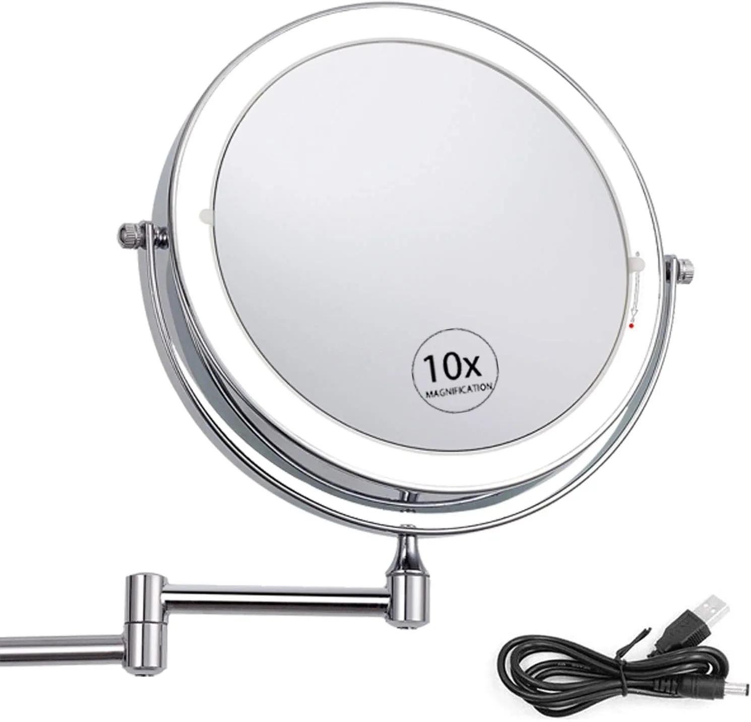 Wall Mounted Makeup Mirror, Touch Button Adjustable Light Rotating Function Vanity Makeup Mirror for Bedroom Bathroom Hotel