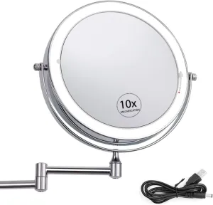 Wall Mounted Makeup Mirror, Touch Button Adjustable Light Rotating Function Vanity Makeup Mirror for Bedroom Bathroom Hotel