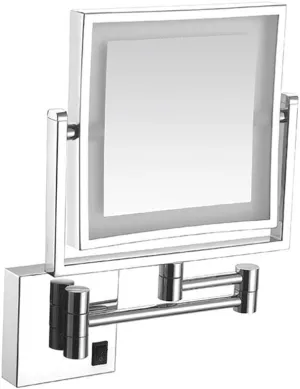 Wall Mounted Makeup Mirror with LED Lights, 8-Inch Two-Sided Swivel Wall Mount Mirror with 3X Magnification, 8.7-Inch Extension, 360 Degree Swivel, Square (Color : Matte Black, Size : USB)