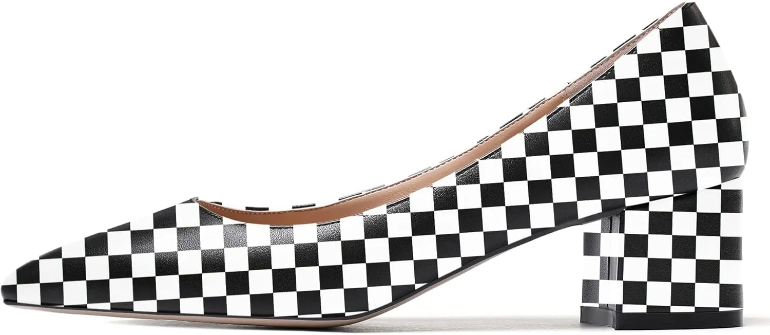 WAYDERNS Women's Matte Slip On Pointed Toe Chunky Low Block Heel Pumps Shoes 2 Inch
