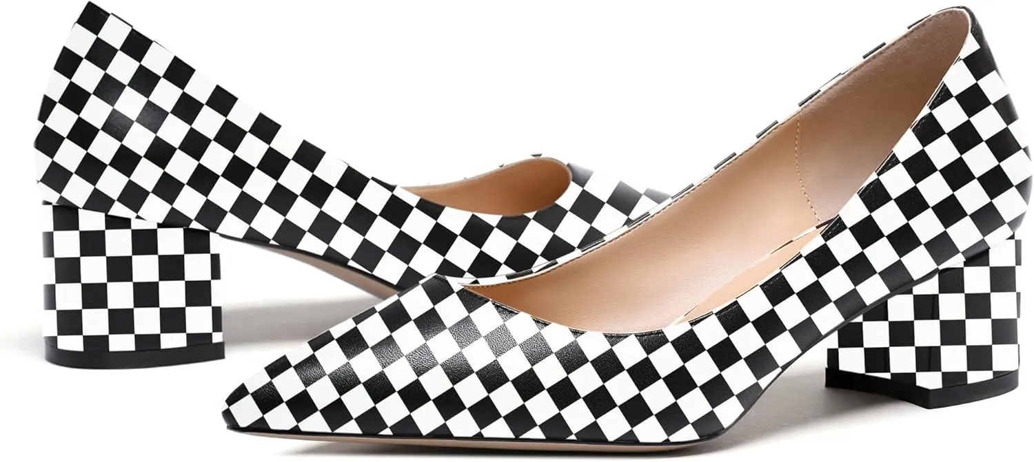 WAYDERNS Women's Matte Slip On Pointed Toe Chunky Low Block Heel Pumps Shoes 2 Inch