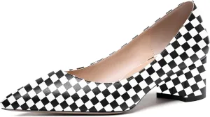 WAYDERNS Women's Matte Slip On Pointed Toe Chunky Low Block Heel Pumps Shoes 2 Inch