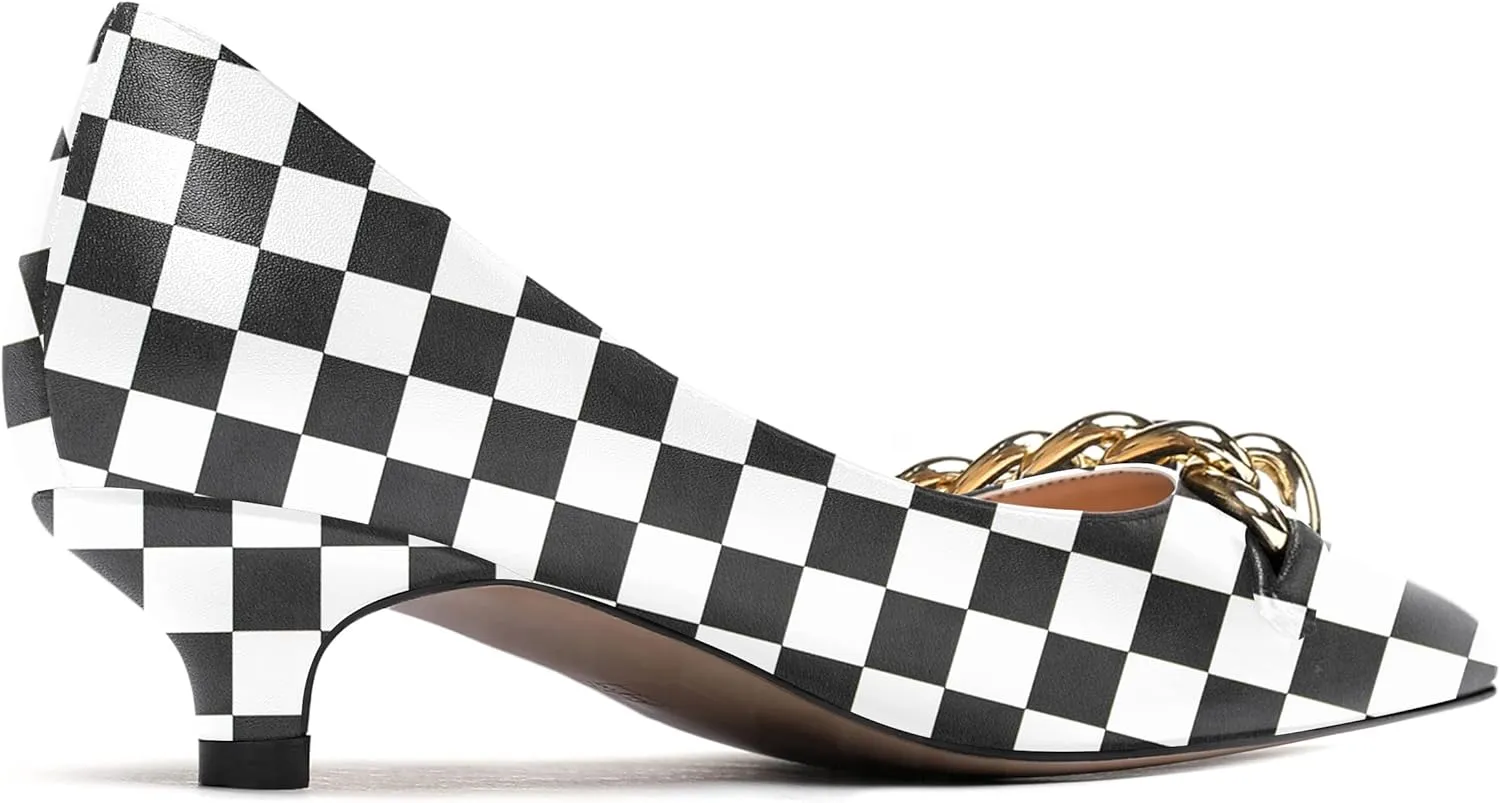 WAYDERNS Women's Pointed Toe Slip On Metal Chain Matte Kitten Low Heel Pumps Shoes 1.5 Inch