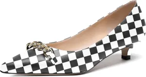 WAYDERNS Women's Pointed Toe Slip On Metal Chain Matte Kitten Low Heel Pumps Shoes 1.5 Inch