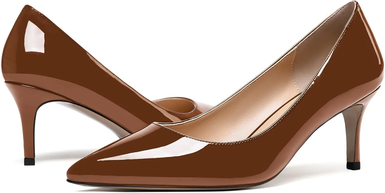 WAYDERNS Women's Pointed Toe Slip On Solid Patent Mid Heel Pumps Shoes 2.5 Inch