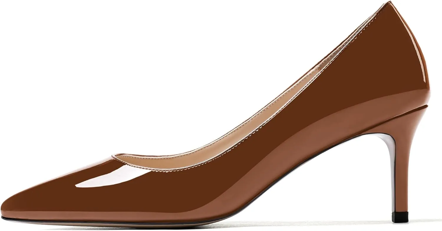 WAYDERNS Women's Pointed Toe Slip On Solid Patent Mid Heel Pumps Shoes 2.5 Inch